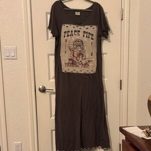 Grey Jaded Gypsy Maxi Dress with Peace Pipe Graphic. OS